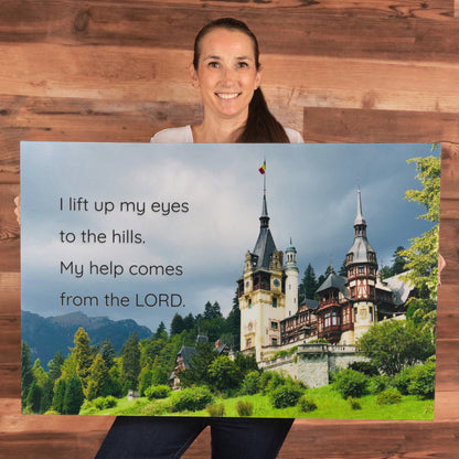 Psalm 121 Wall Art – “I Lift Up My Eyes to the Hills” Canvas | Original Romania Castle Photography | Christian Scripture Print- FREE Shipping