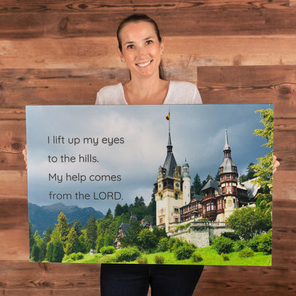 Psalm 121 Wall Art – “I Lift Up My Eyes to the Hills” Canvas | Original Romania Castle Photography | Christian Scripture Print- FREE Shipping